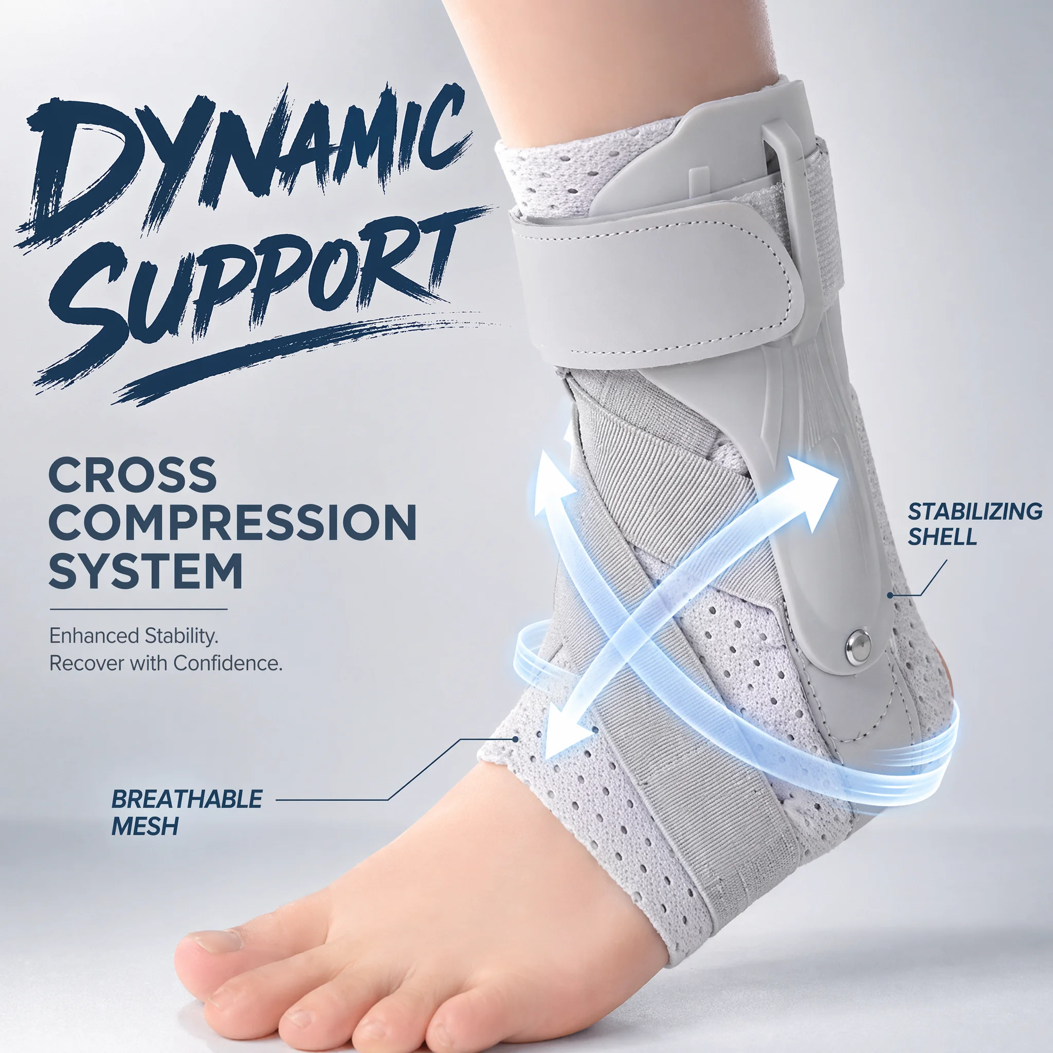 Ankle Brace Support - Ankle Brace with Side Stabilizers, Adjustable