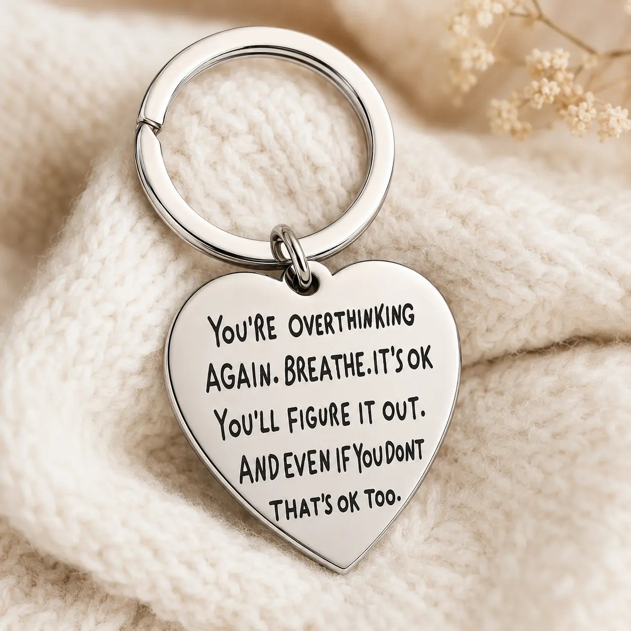 Heart-shaped engraved keyring  - Mental Health Wellness Quotes review and price