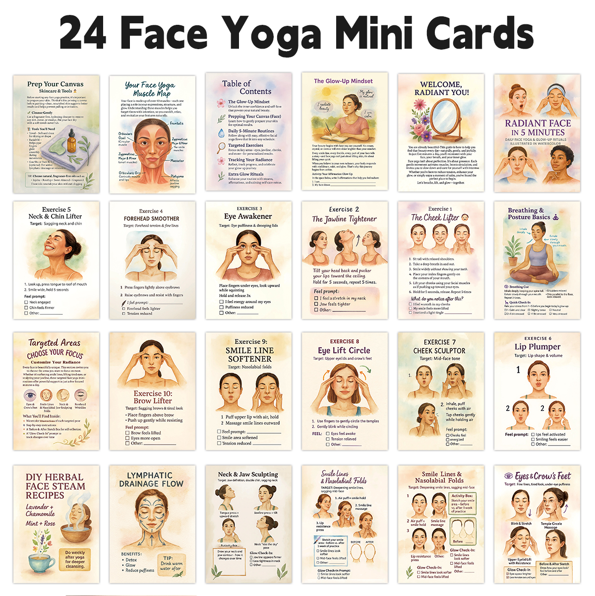 24pcs Radiant Face Yoga Cards, - Health Wellness Center review and price